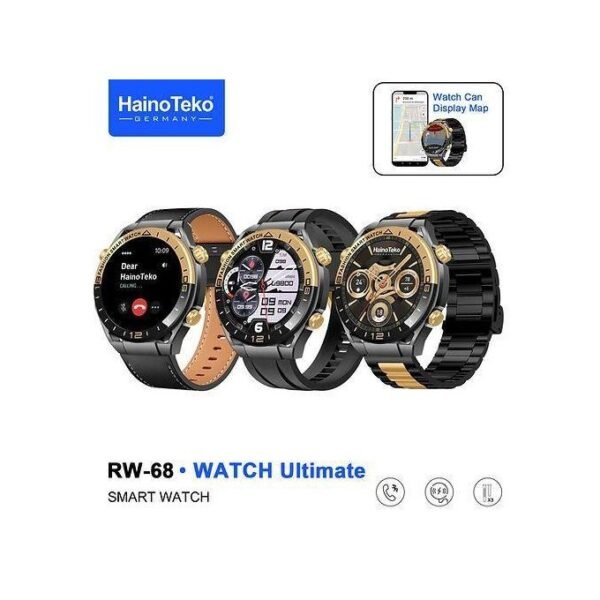 ساعة هاينو تيكو RW-68 الذكية - AMOLED مع مكالمات بلوتوث، و3 أحزمة، ومراقبة صحية طوال اليوم