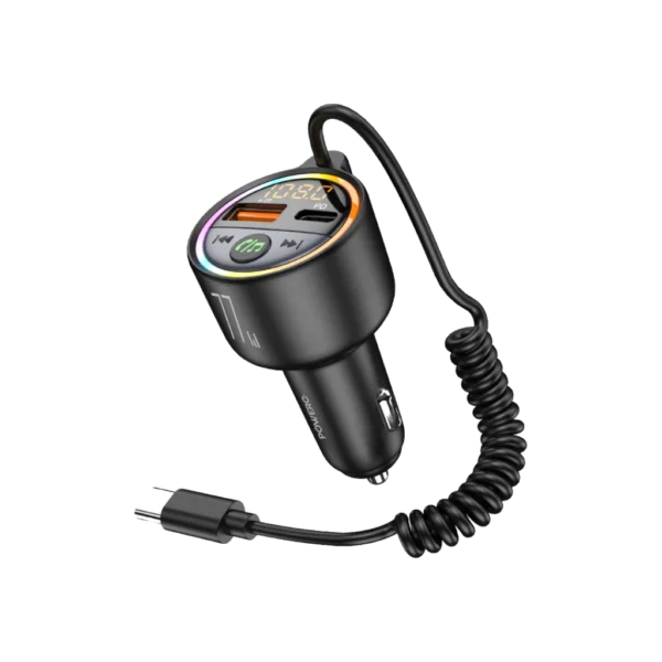 جهاز إرسال FM باور بلس 77 واط مع كابل USB-C مدمج، أسود PR-FM77INTT-BK