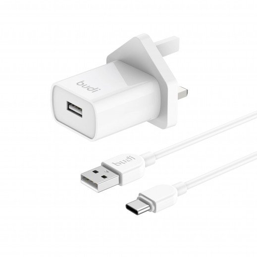 شاحن منزلي 12 واط + كابل Type-C من Budi - توصيل سريع