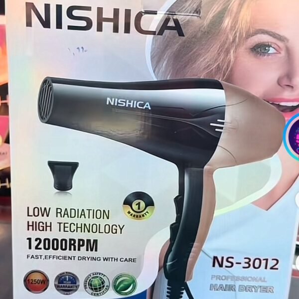 NISHICA NS 3012 Professional Hair Dryer 1250W – مجفف شعر احترافي بتقنية حرارة منخفضة